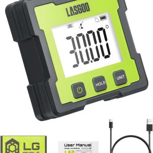 LASGOO Digital Angle Finder Rechargeable Magnetic Inclinometer LCD-0