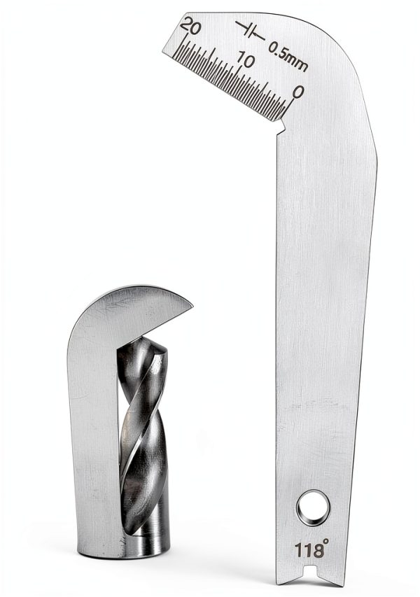 118° Drill Bit Sharpening Gauge, Stainless Steel Drill Bit Angle Gauge, Accurate 0.5mm, for Wood Metal, Compact Lightweight, Fast Efficient with Measurement Range 0-20mm-0