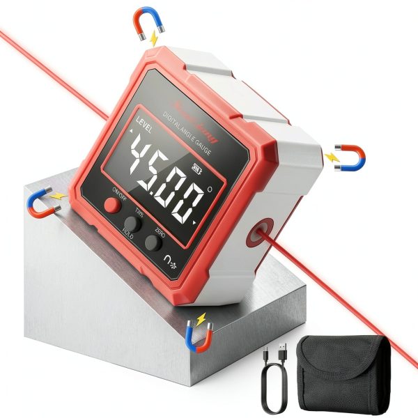 Digital Angle Finder Tool with Electronic Laser，Rechargeable Digital Angle Gauge Digital Level Protractor Inclinometer with 4 Sides Strong Magnetic for Woodworking Tablesaw.-0